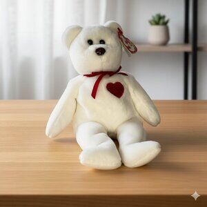Ty Beanie Baby Valentino Bear 1994 White Red Ribbon Heart Tag Vintage Plush EUC